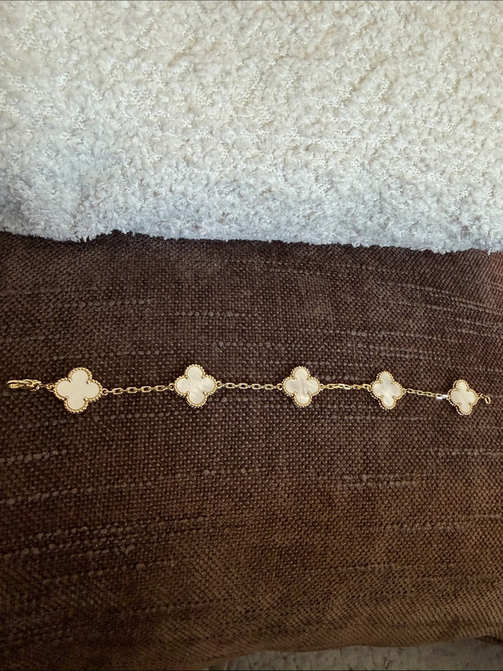 Gold Chain Bracelet with White Clover Motifs - Women's Fashion Jewelry